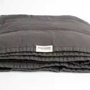 Pure linnen bedloper met streep donkergrijs